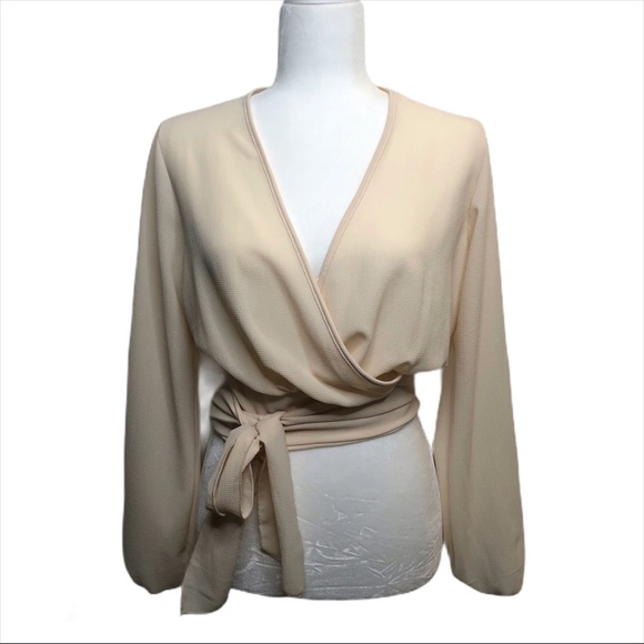 Wrap Tie Waist Ivory Long Sleeve Top - Picture 3 of 5